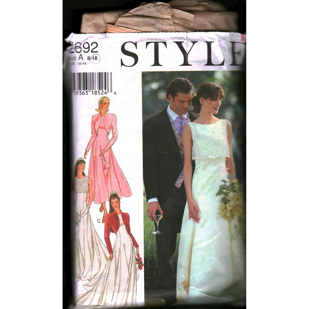 Style 2692 Sewing Pattern Misses Bridal Gown Evening Dress Bolero Jacket Sz 8-18